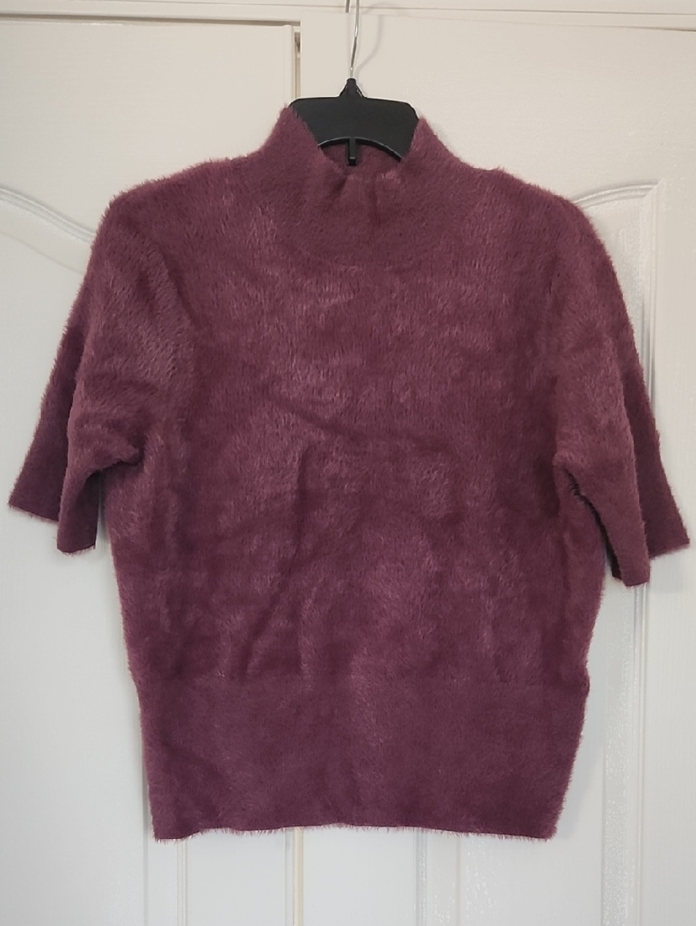 Purple Soft Fluffy Short Sleeve Sweater Top Size M